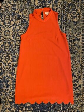 Mud Pie Bright Orange Sleeveless V-Neck Scallop-Hem Tunic